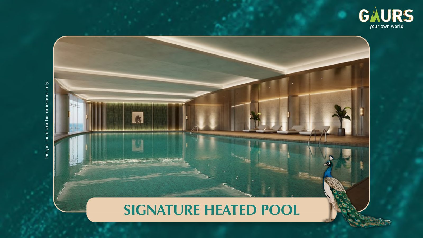 Gaur Alaris Signature Heated Pool render, indoor wellness zone — artistic impression